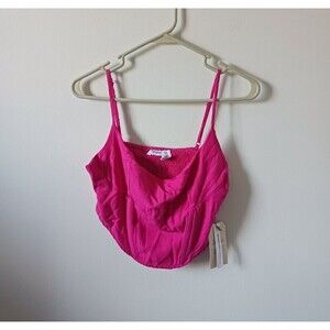Midnight‎ Sky Juniors Linen Blend Cropped Tank Top Sleeveless Pink Size L NWT